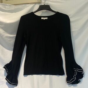 Milly Black Long Sleeve Top with Ruffle Detail